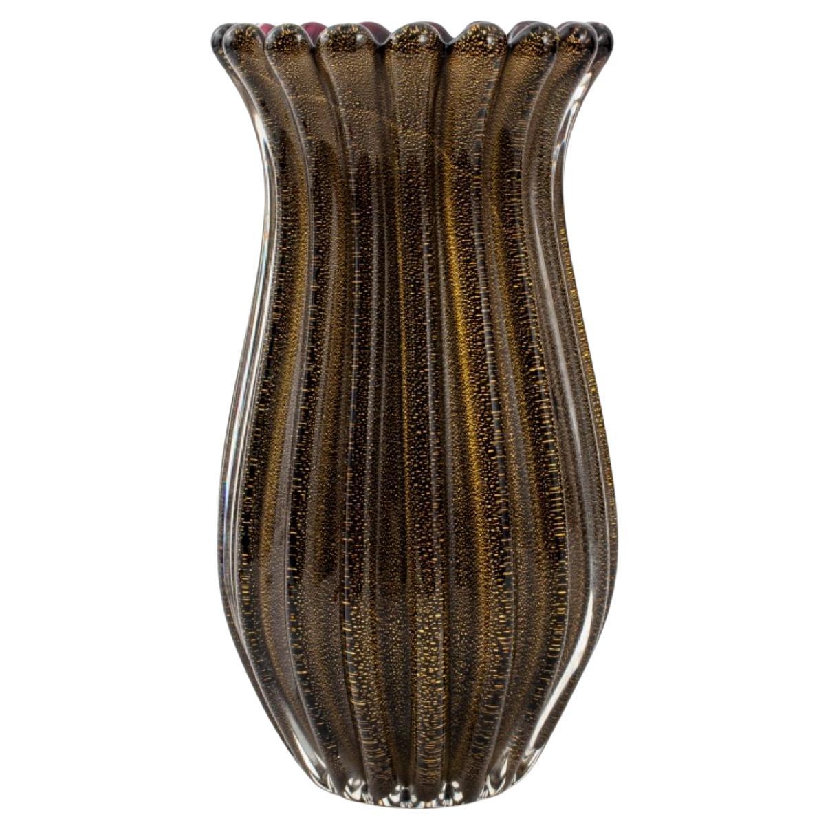 Salviati Style Bronze & Gold Fleck Glass Vase For Sale