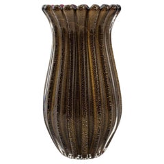 Vintage Salviati Style Bronze & Gold Fleck Glass Vase