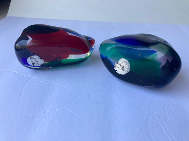Nice sculpture rocks (two) sold together, by the well known Murano maker Salviati & Co. Luciano Gaspari was the main designer for the company for many years and made many great works in glass. The size is the largest one. The other is bit smaller.