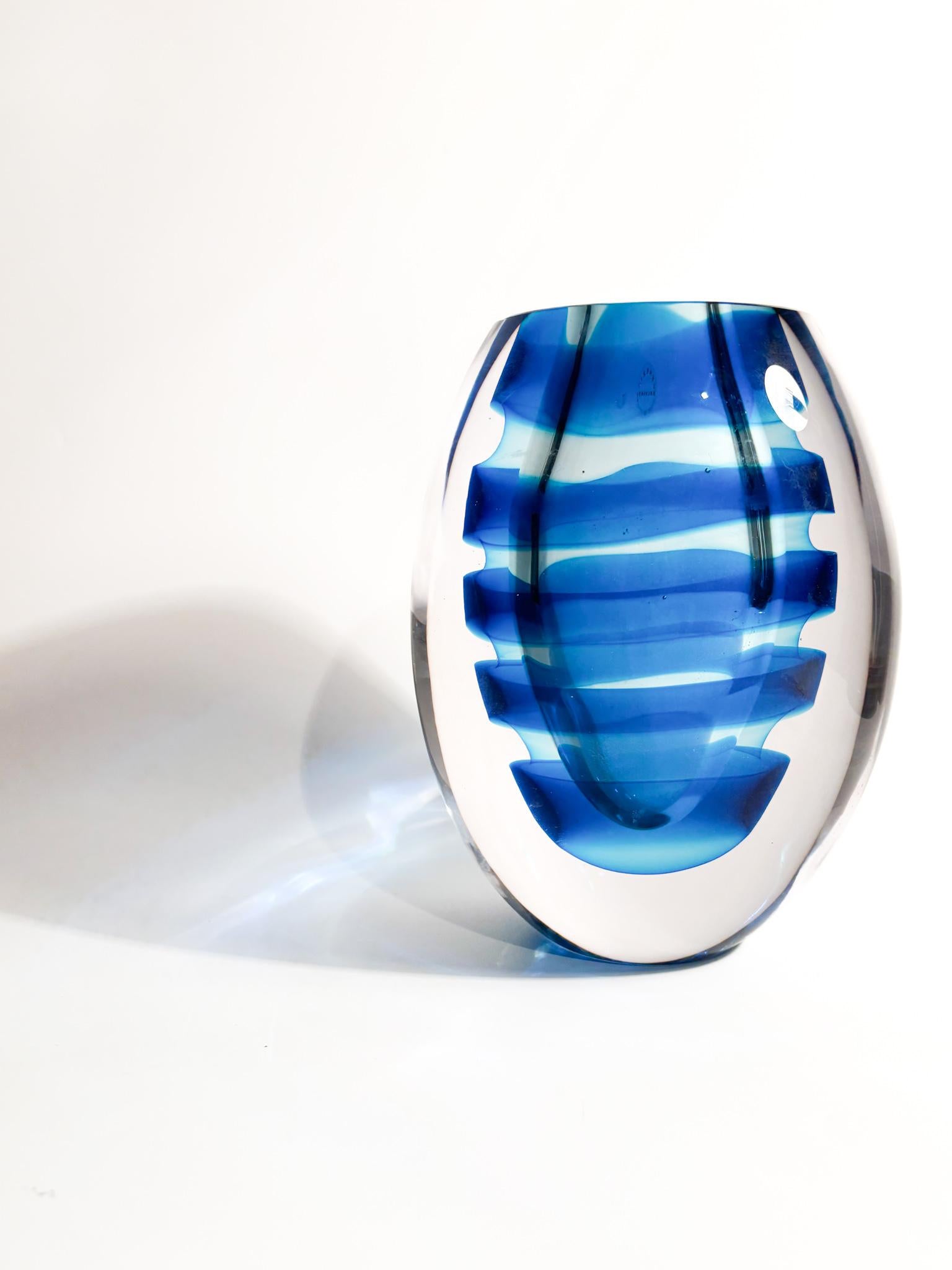 Mid-Century Modern Salviati Vase in Sommerso Blue Murano Glass from 2003 For Sale