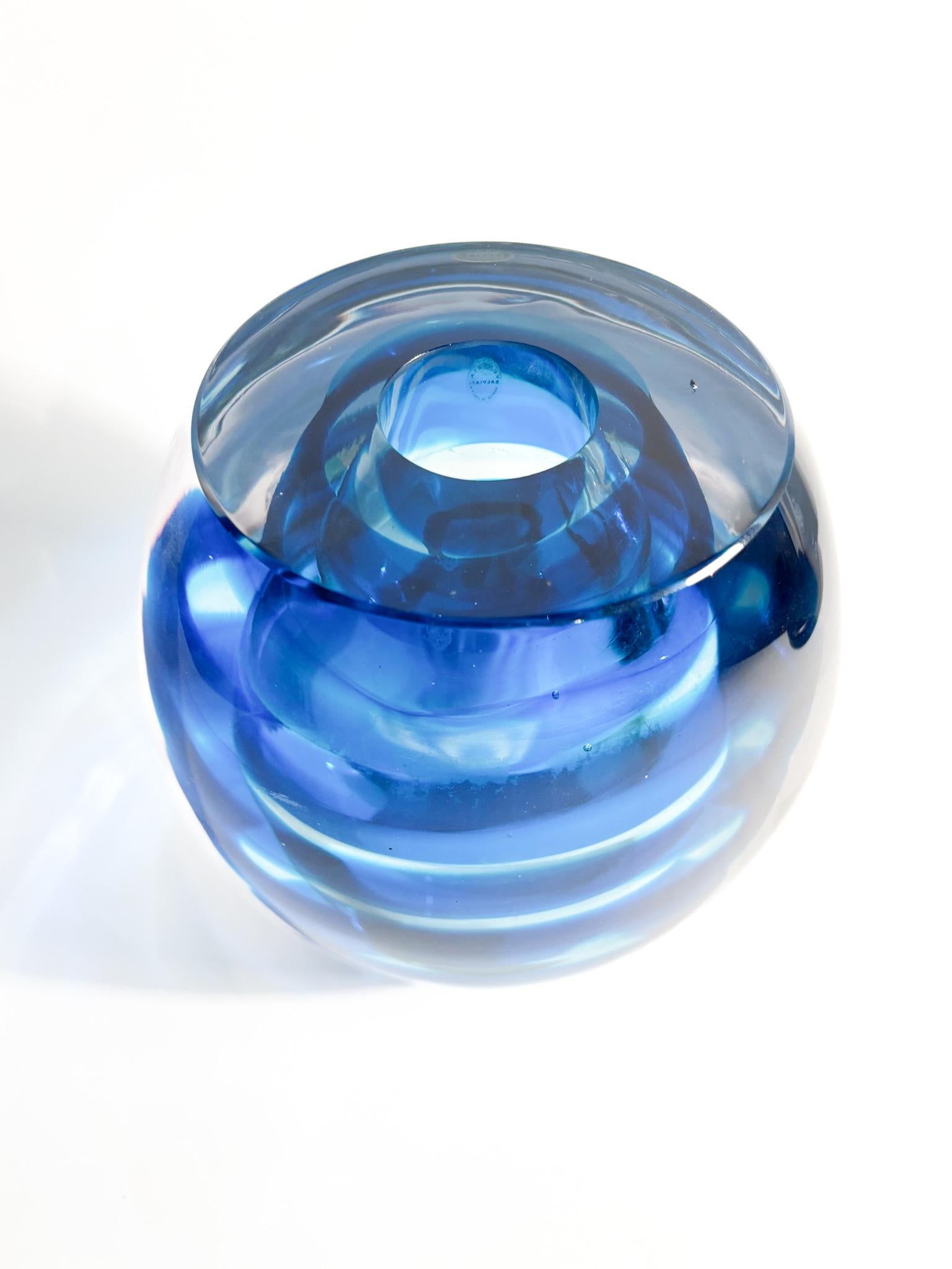 Salviati Vase aus blauem Murano Glass Sommerso von 2003 (Italienisch) im Angebot