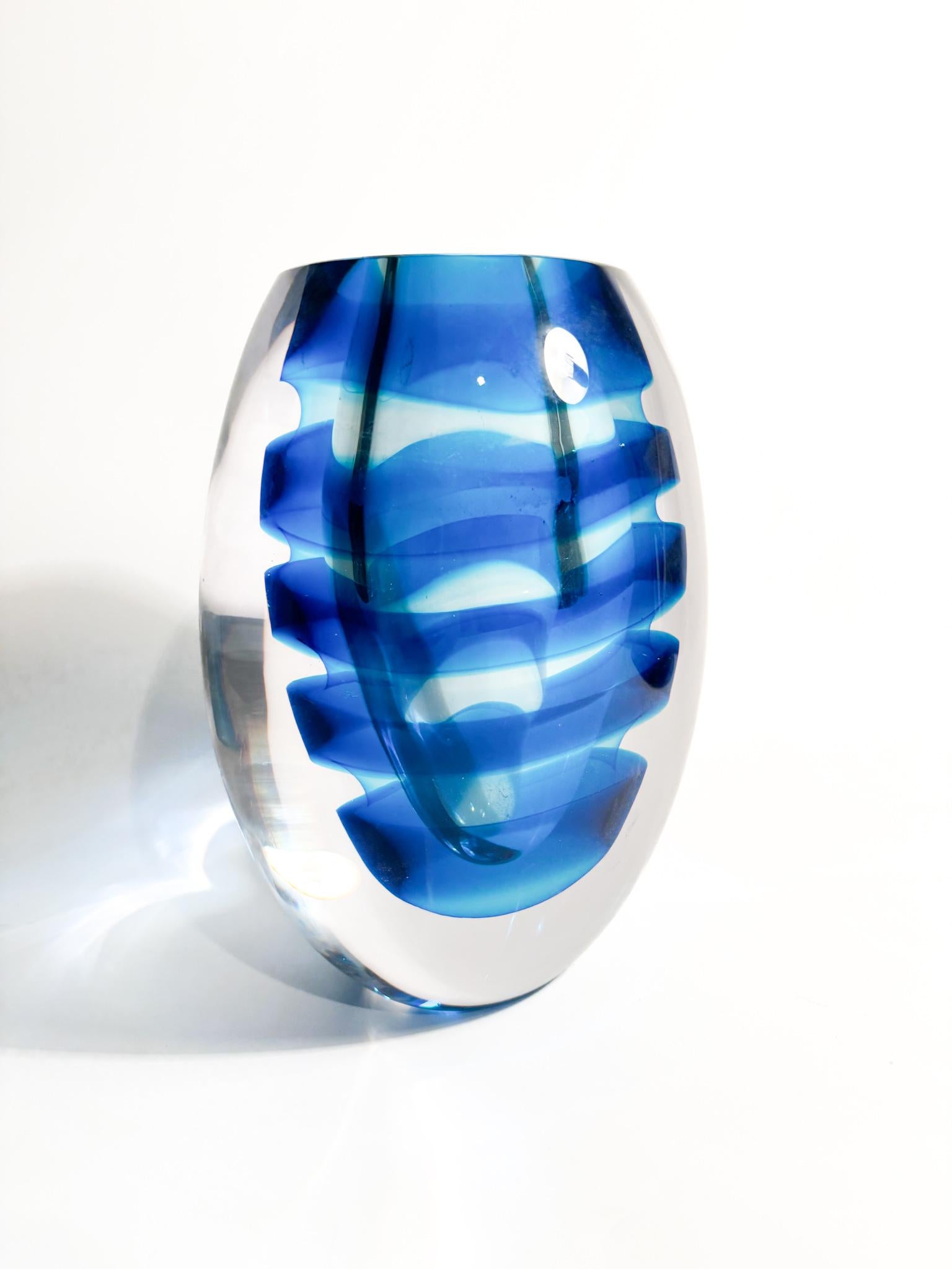 Contemporary Salviati Vase in Sommerso Blue Murano Glass from 2003 For Sale