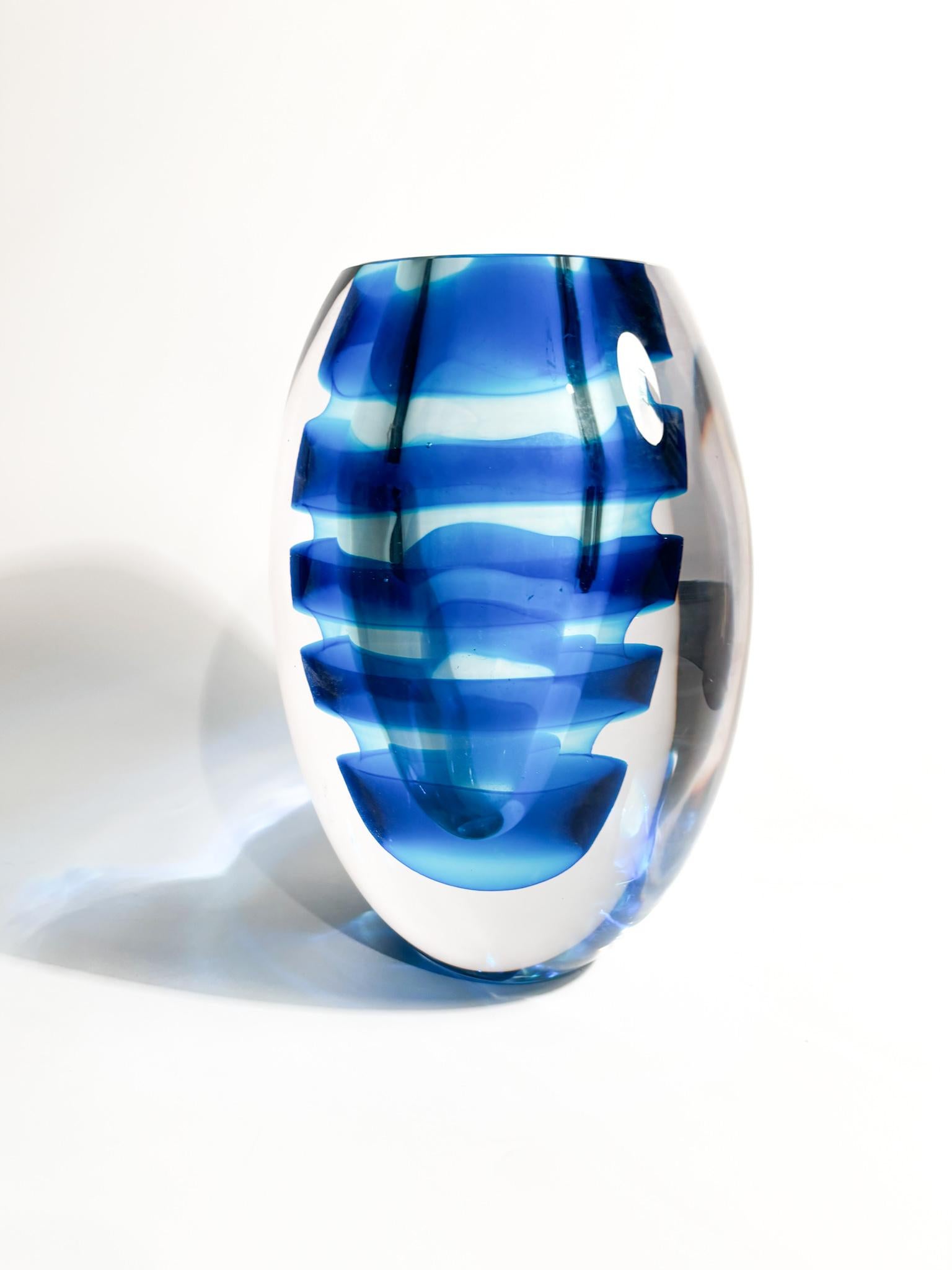 Salviati Vase aus blauem Murano Glass Sommerso von 2003 (Muranoglas) im Angebot