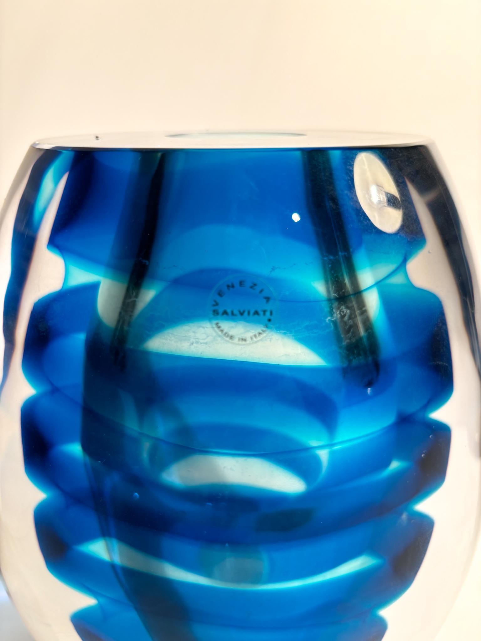 Salviati Vase in Sommerso Blue Murano Glass from 2003 For Sale 2