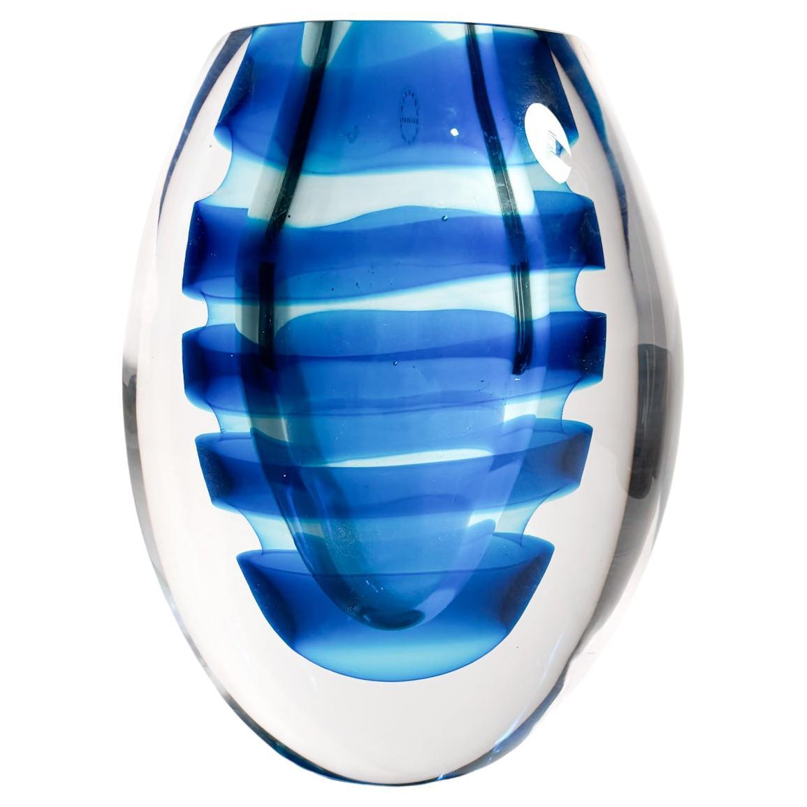 Salviati Vase aus blauem Murano Glass Sommerso von 2003 im Angebot