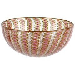 Salviati Venetian Antique Pink Ribbons Aventurine Italian Art Glass Dish Bowl