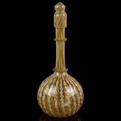 Salviati Venetian Antique White Aventurine Flecks Italian Art Glass Decanter