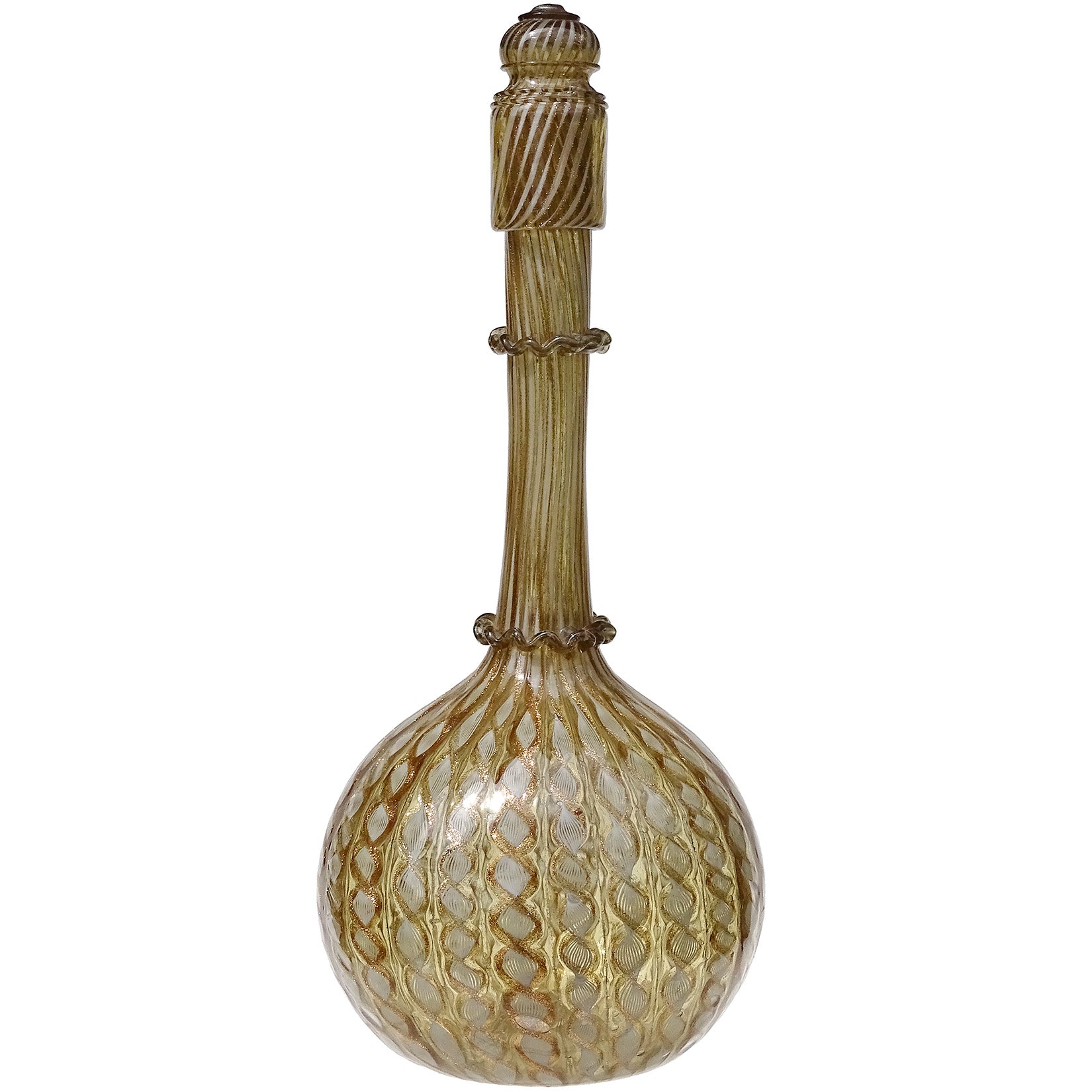 Salviati Venetian Antique White Aventurine Flecks Italian Art Glass Decanter