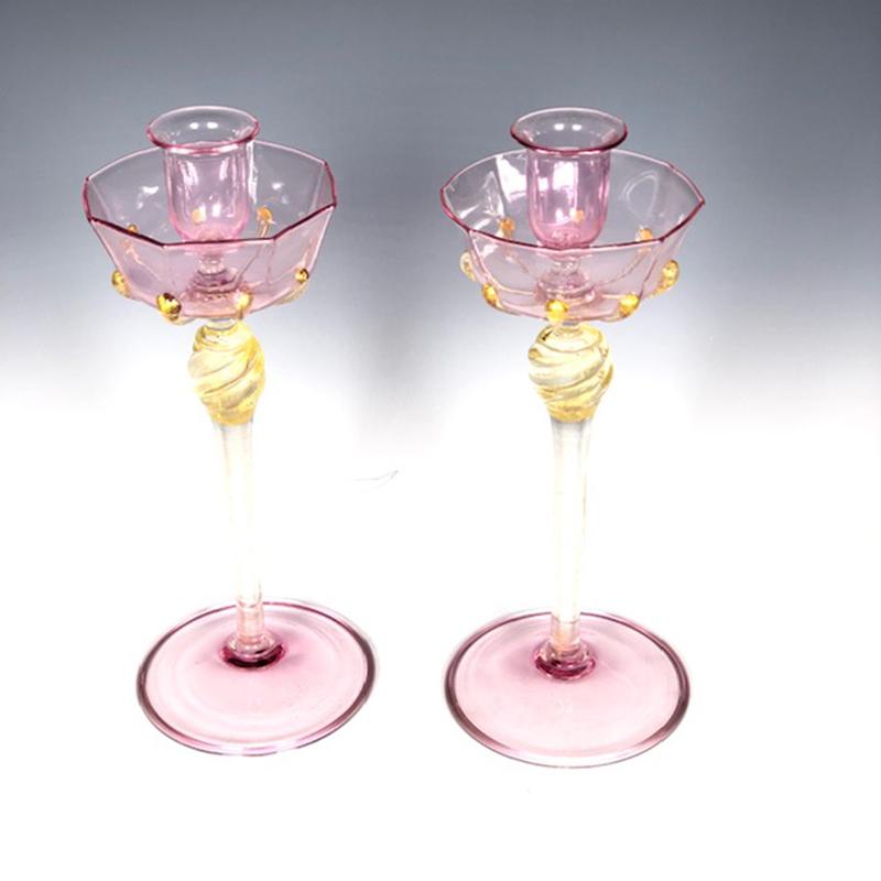 Salviati Venetian Complete Table Service for 12 Handblown Pink and Gold Goblets 5