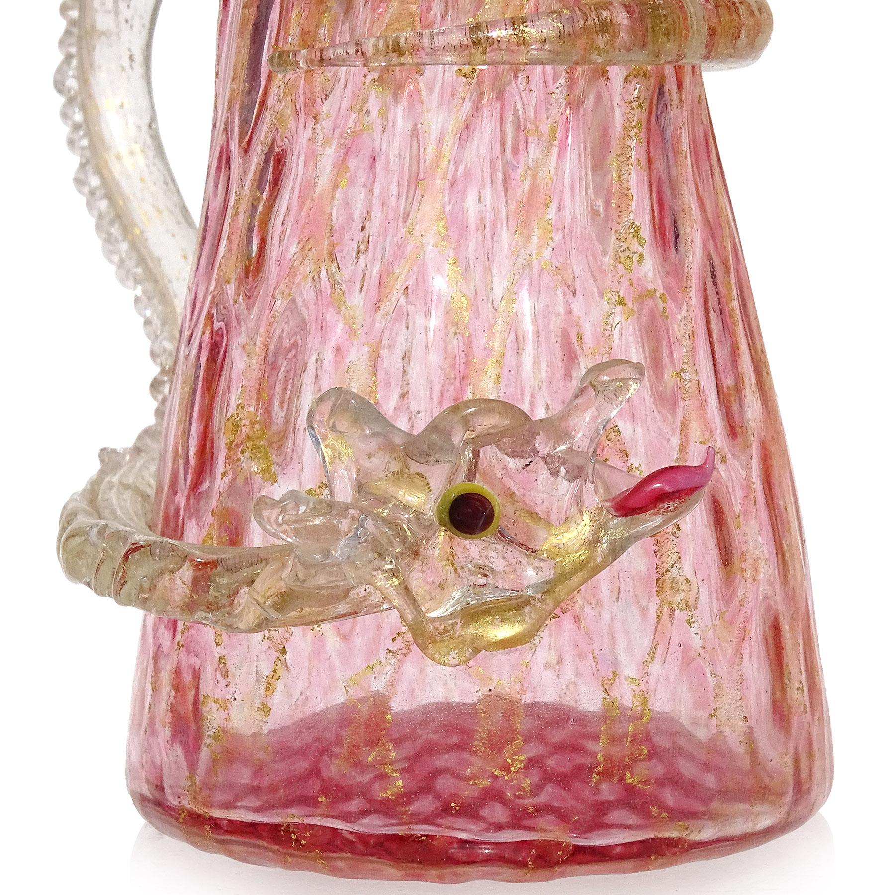 Salviati Venetian Pink Gold Flecks Dragon Serpent Italian Art Glass Small Vase In Good Condition For Sale In Kissimmee, FL