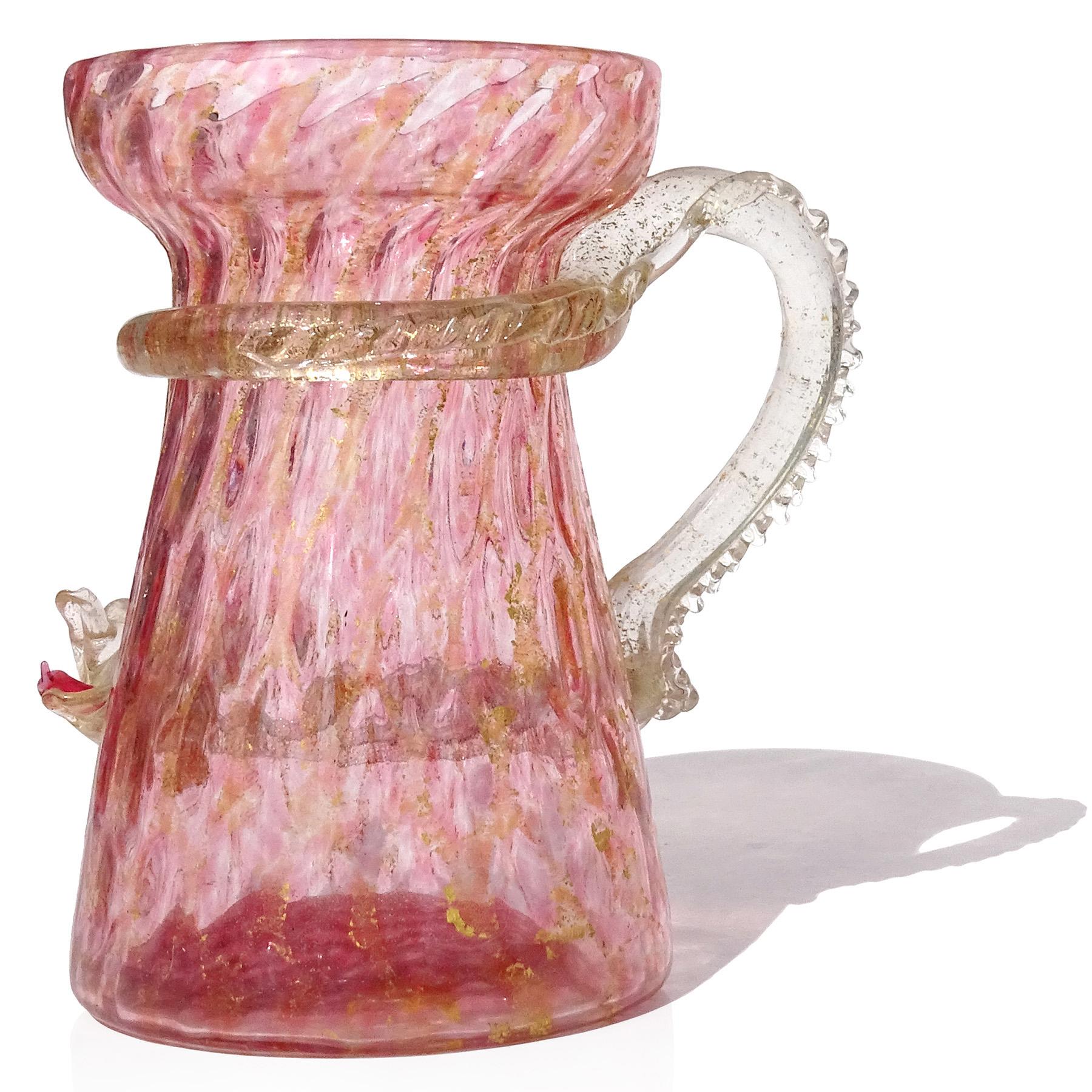 Salviati Venetian Pink Gold Flecks Dragon Serpent Italian Art Glass Small Vase For Sale 1