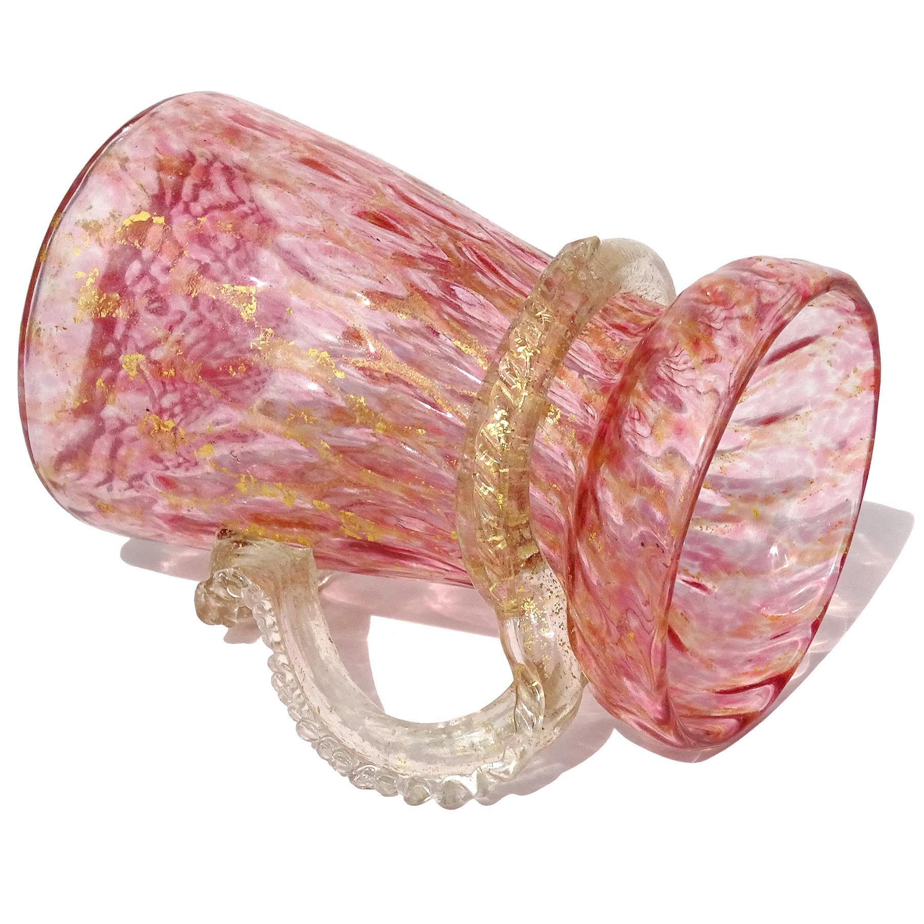 Salviati Venetian Pink Gold Flecks Dragon Serpent Italian Art Glass Small Vase For Sale 3