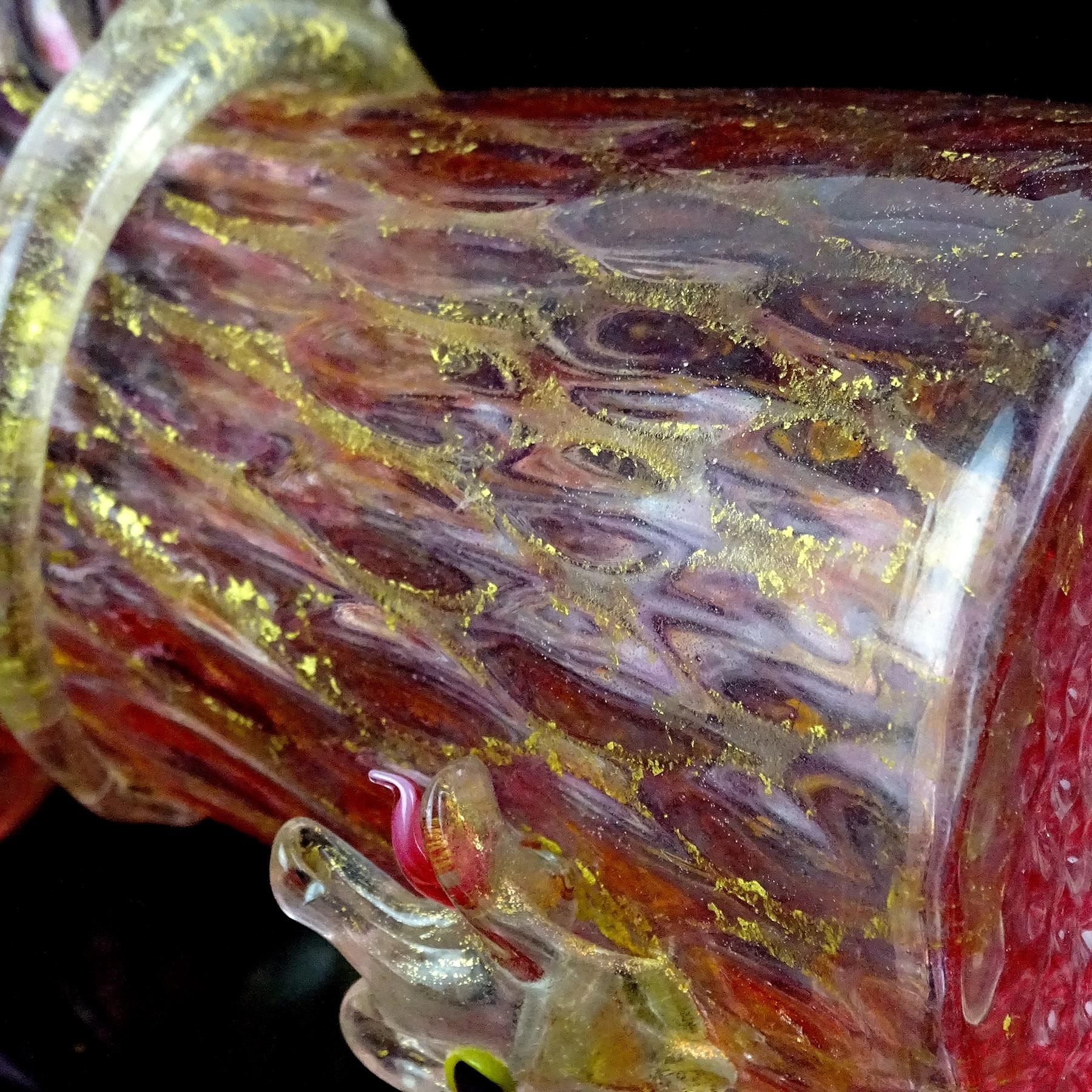 Italienische Vase aus venezianischem Salviati-Kunstglas mit rosa Goldflecken und Drachenschlange im Angebot 1