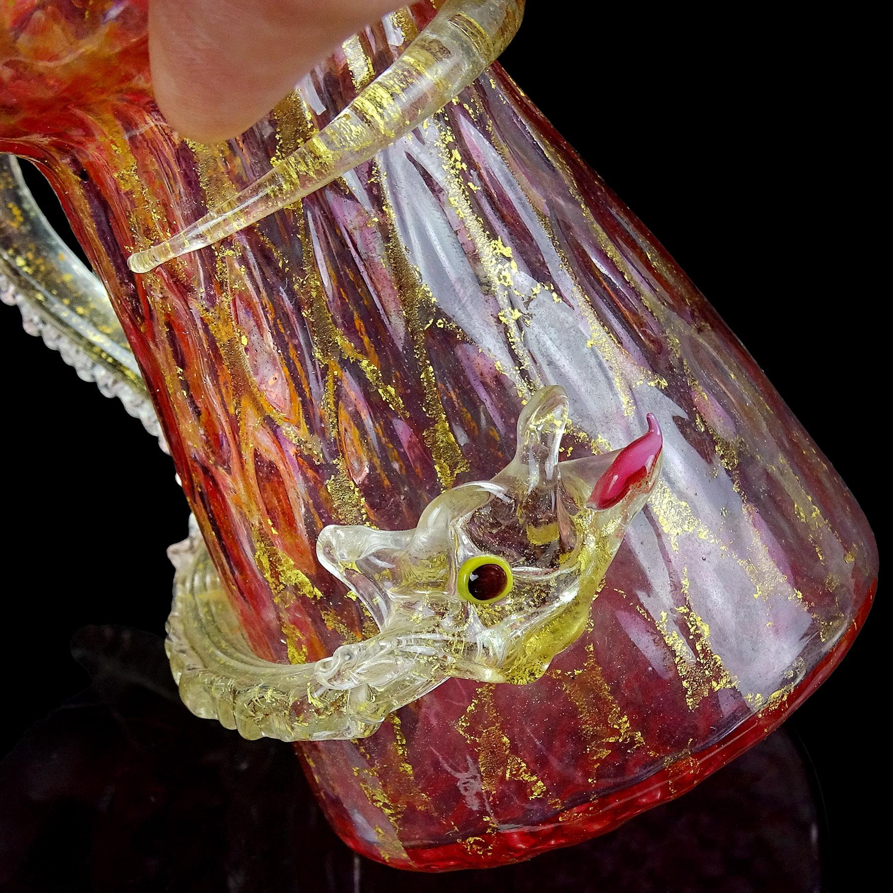 19th Century Salviati Venetian Pink Gold Flecks Dragon Serpent Italian Art Glass Small Vase For Sale
