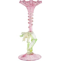 Salviati Venetian Pink Spots Gold Flecks Flower Stem Italian Art Glass Vase