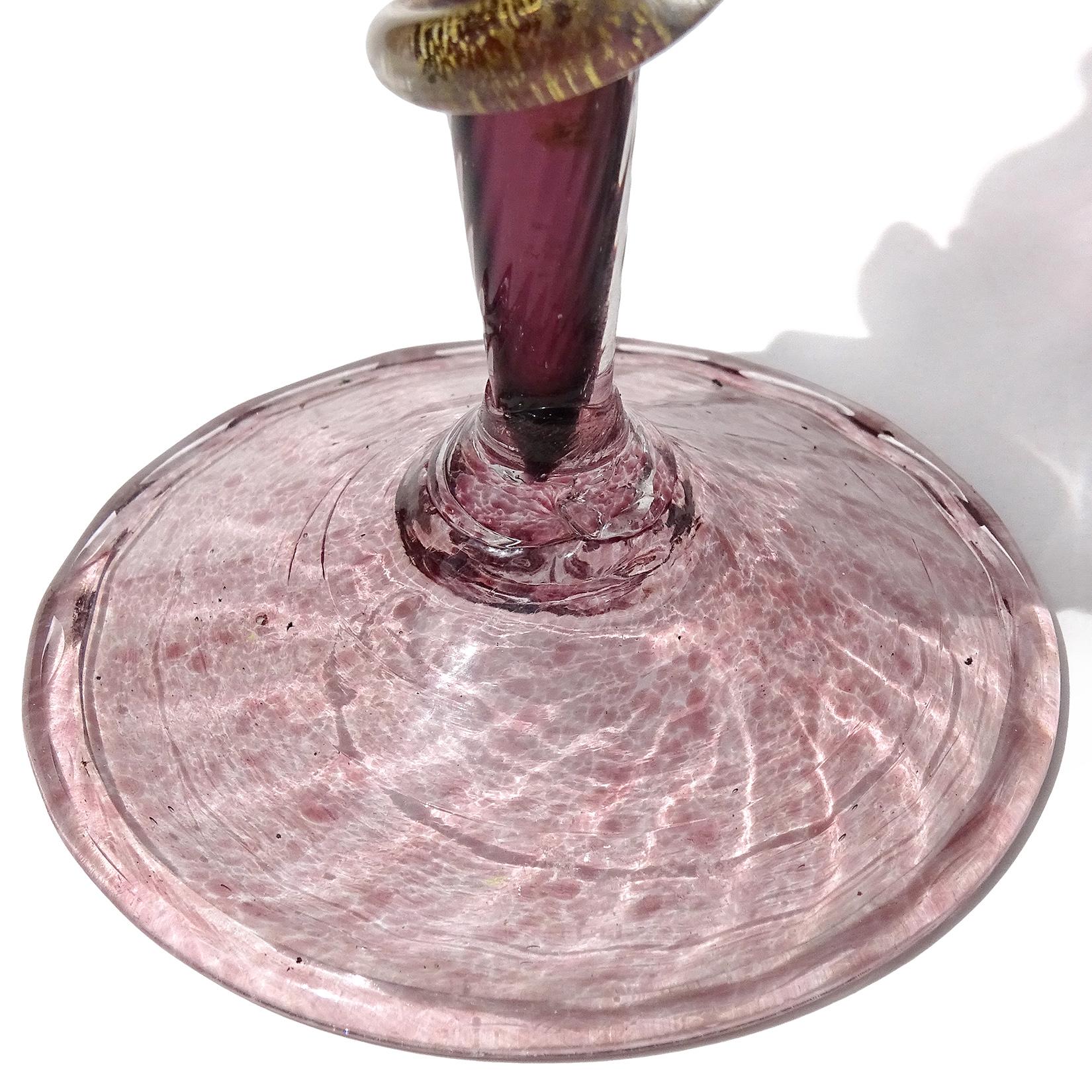 Salviati Venetian Purple Gold Flecks Flying Bird Serpent Italian Art Glass Vase For Sale 2