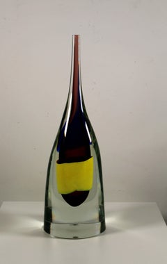 Salviati Venezia Signed Modern Murano Veil Vase Yellow Design