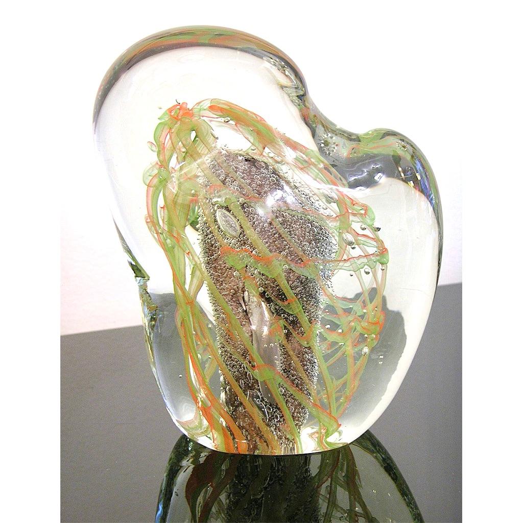 Mid-Century Modern Sculpture d'art vintage en verre de Murano en cristal vert orange violet Salviati en vente