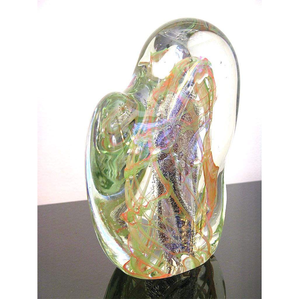 Italian Salviati Vintage Green Orange Purple Crystal Murano Glass Sculpture Work of Art For Sale