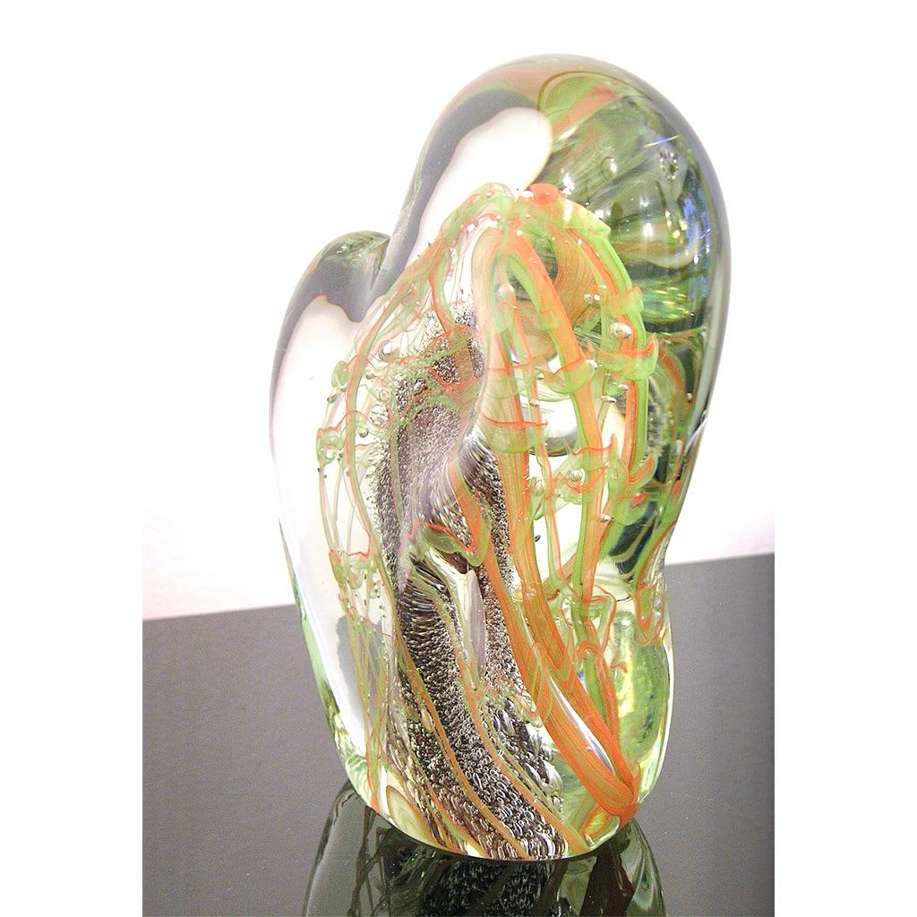 Hand-Crafted Salviati Vintage Green Orange Purple Crystal Murano Glass Sculpture Work of Art For Sale