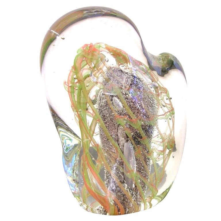 Salviati Vintage Green Orange Purple Crystal Murano Glass Sculpture Work of Art In Excellent Condition For Sale In New York, NY