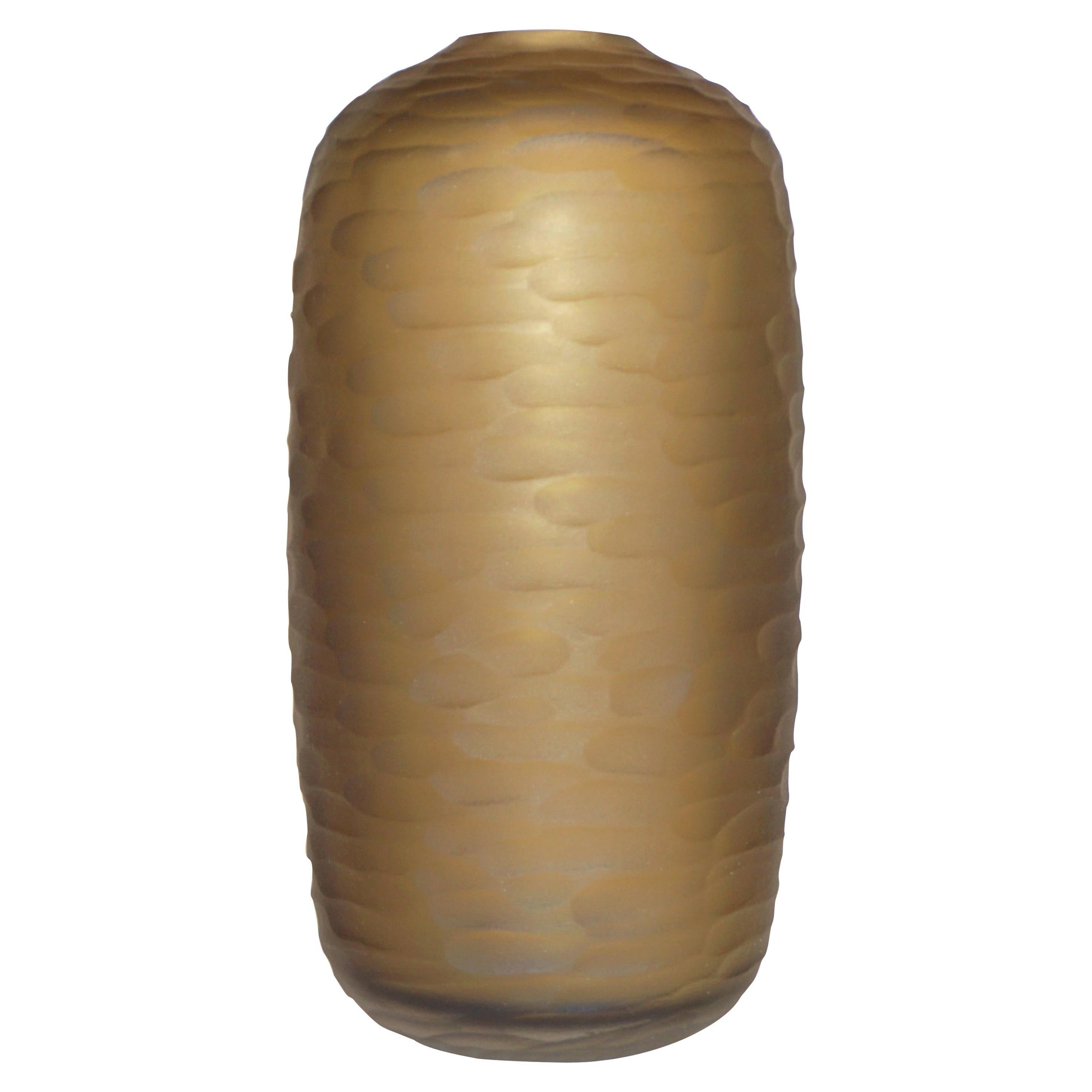Salviati Vintage Italian Smoked Amber Gold Battuto Murano Art Glass Ovoid Vase