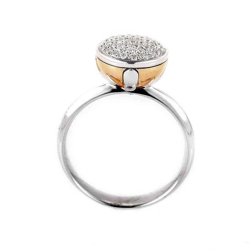 This ring from Salvini is simple and sophisticated. It is made of 18K white gold with a rose gold bezel. The bezel holds an accent that is set with ~.28ct of diamonds.
