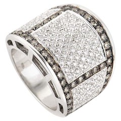 Salvini, bague jonc en or blanc 18 carats avec diamants blancs et cognac