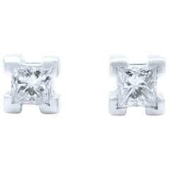 Salvini 18 Karat White Gold Diamond Princess Cut Stud Earrings