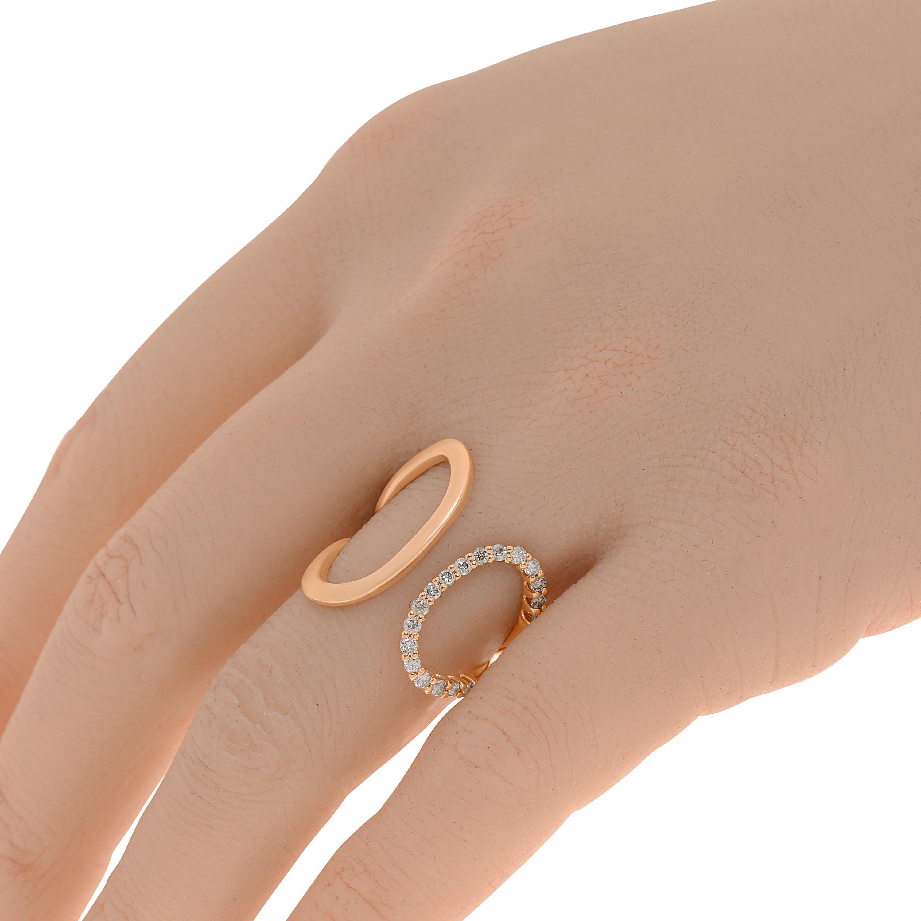 This captivating Salvini 18K rose gold Wrap ring features a modern design of 0.35ct. tw. diamonds in a fishtail setting. Diamond clarity: VS/SI. Diamond color: G-H. The ring size is 6.75 (53.8). The band width is 2.3mm. The weight is 5.1g.
