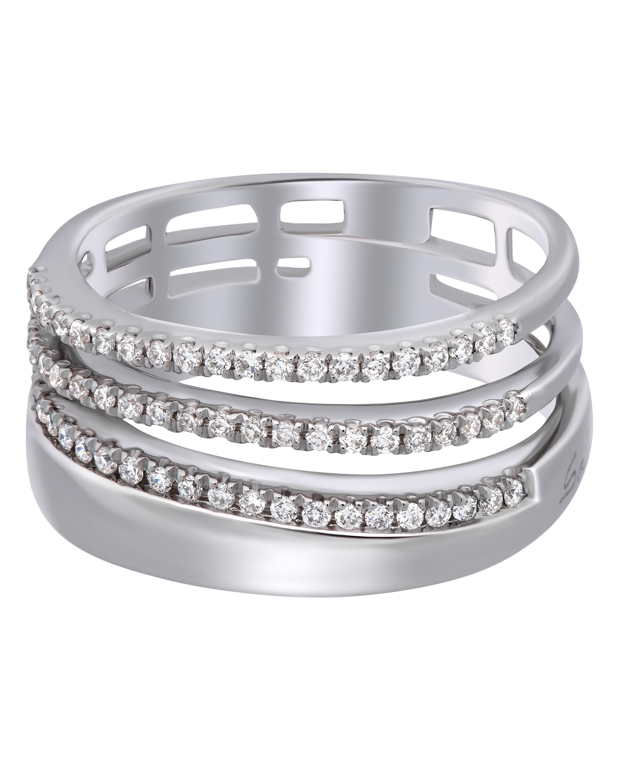 SALVINI 18K White Gold Diamond Band Ring sz 6.5 For Sale