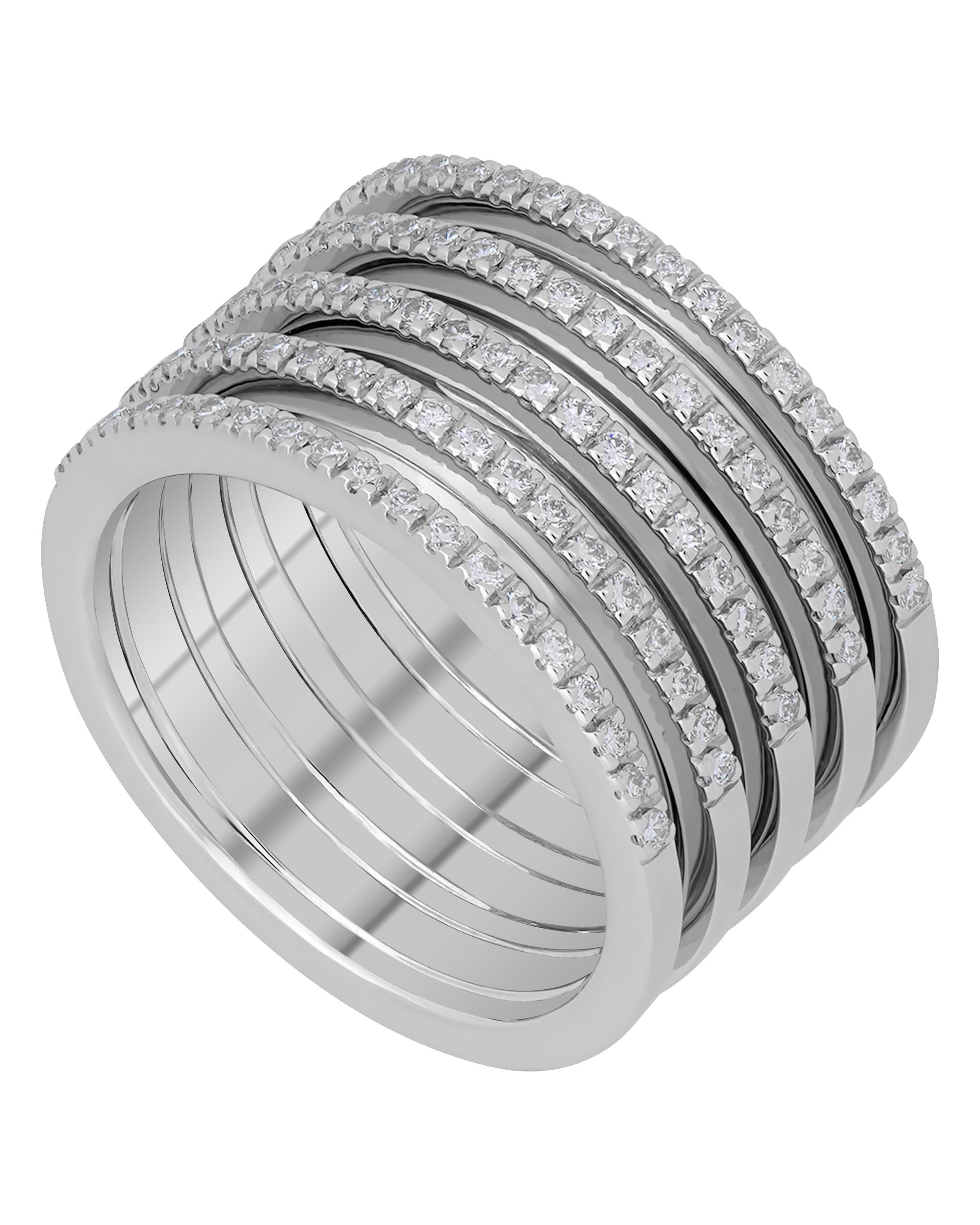 Contemporary SALVINI 18K White Gold, Diamond Band Ring sz 7.5 For Sale