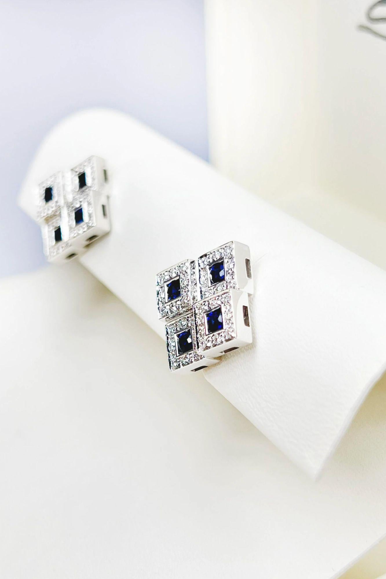 Modern Salvini Diamonds and Sapphires White Gold Earrings For Sale