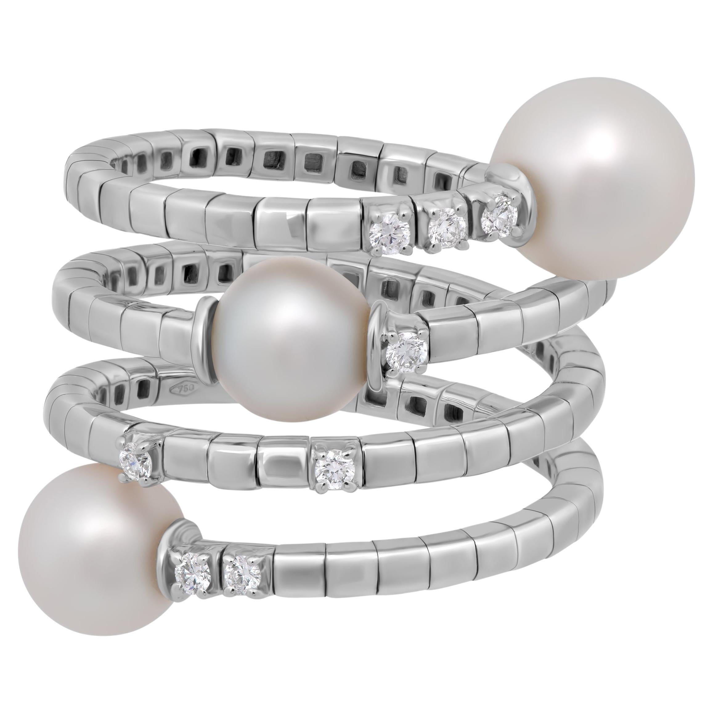 SALVINI 18K White Gold, Pearl and Diamond Wrap Ring sz 6.5