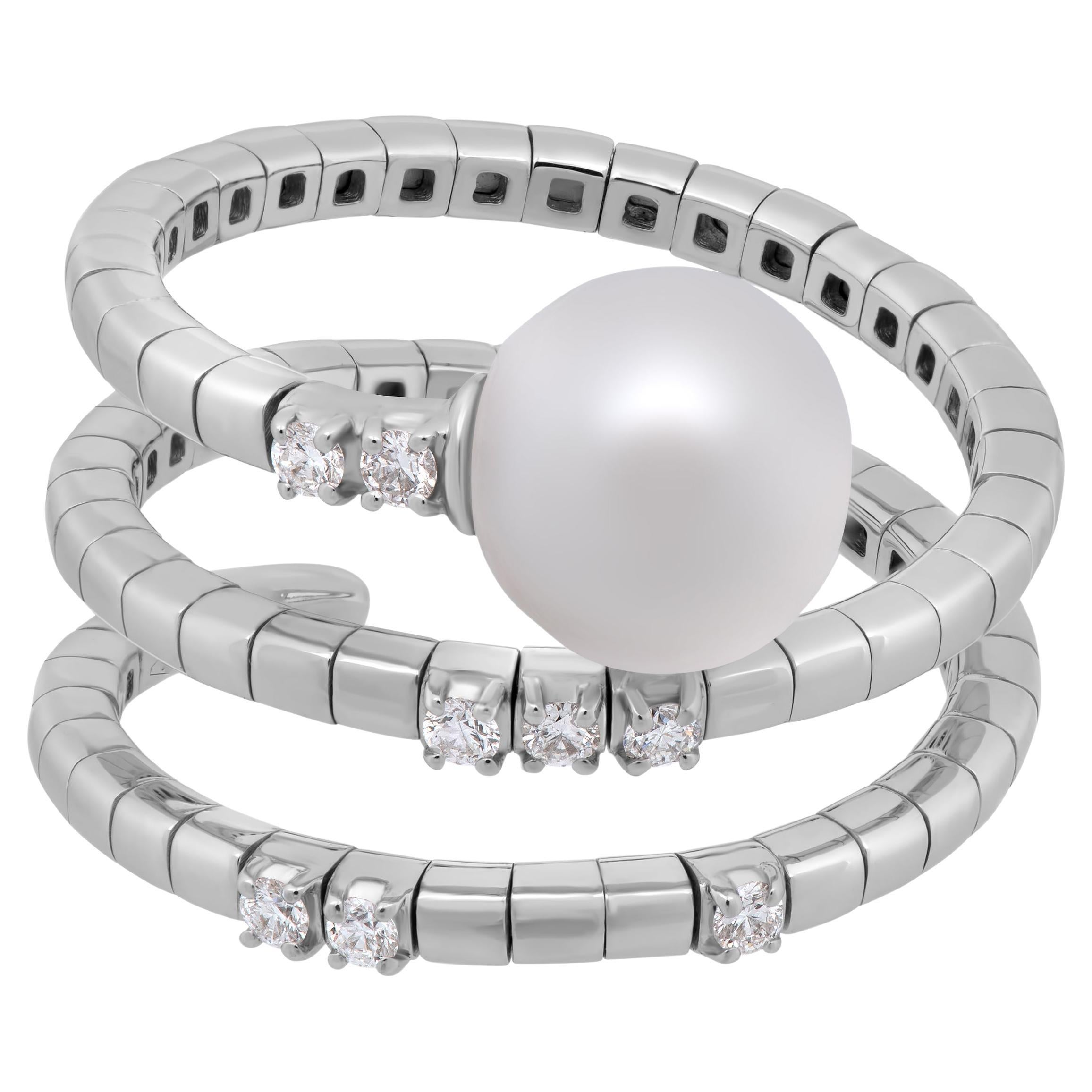 SALVINI 18K White Gold, Pearl and Diamond Wrap Ring sz 7
