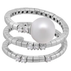 Bague portefeuille SALVINI en or blanc 18 carats, perles et diamants, taille 7