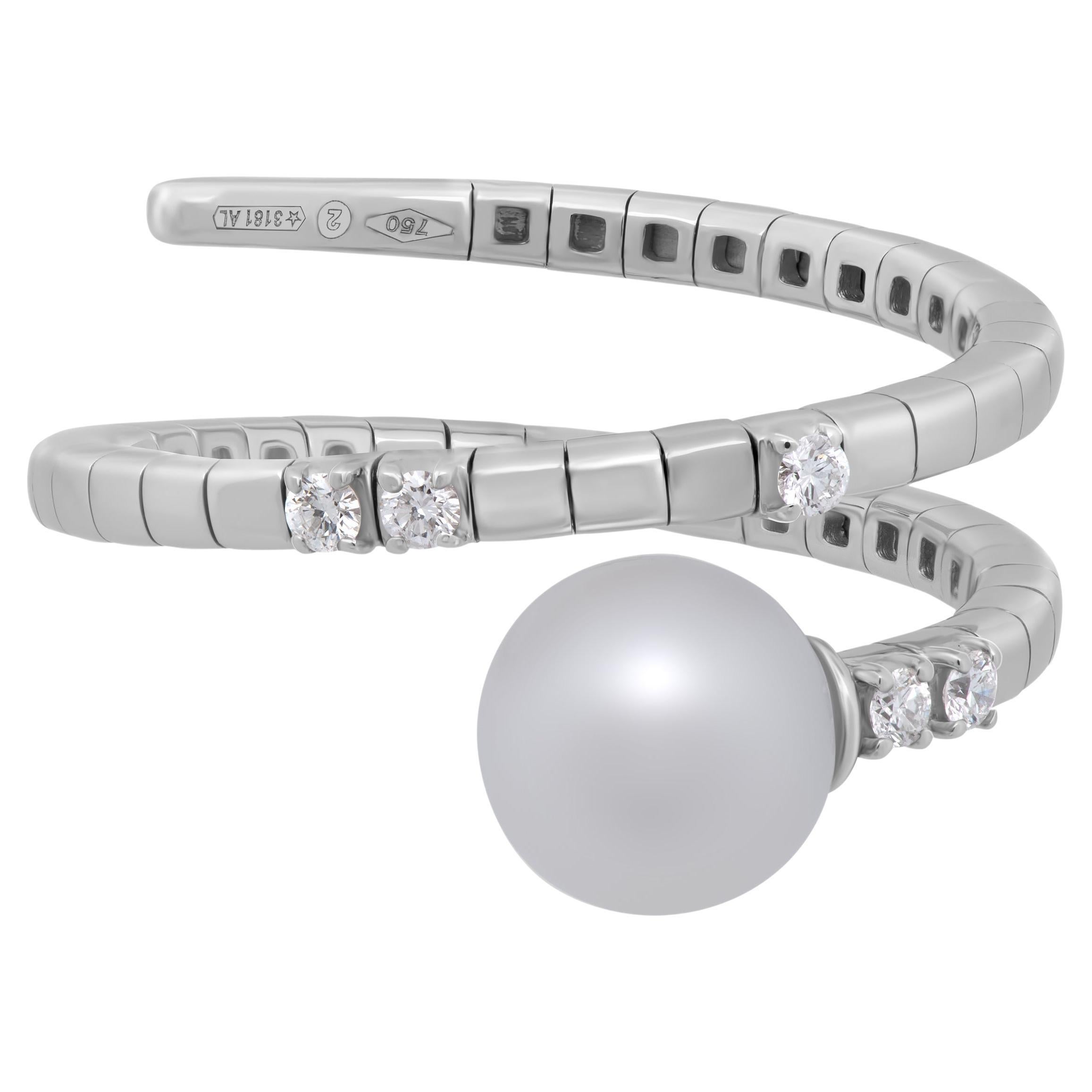 SALVINI 18K White Gold, Pearl & Diamond Wrap Ring sz 6.5
