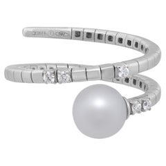 Bague portefeuille SALVINI en or blanc 18 carats, perles et diamants, taille 6,5