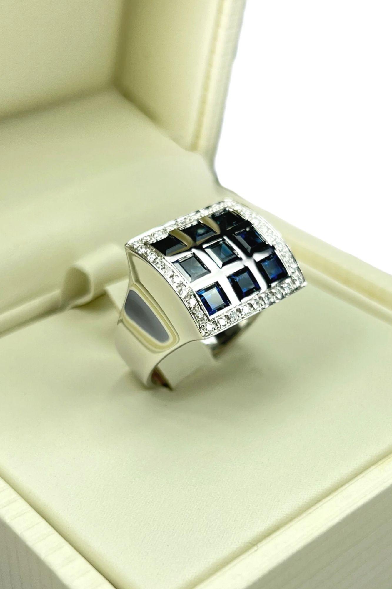 Salvini Diamonds and Blue Sapphires White Gold Ring In New Condition For Sale In North Miami Beach, FL