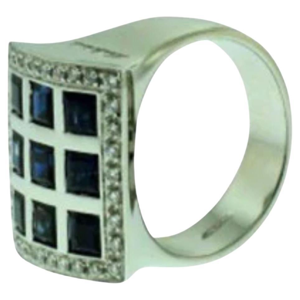 Salvini Diamonds and Blue Sapphires White Gold Ring For Sale