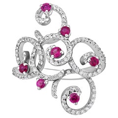 SALVINI 18K White Gold, Ruby and Diamond 0.61ct. tw. Swirl Ring sz 7.25