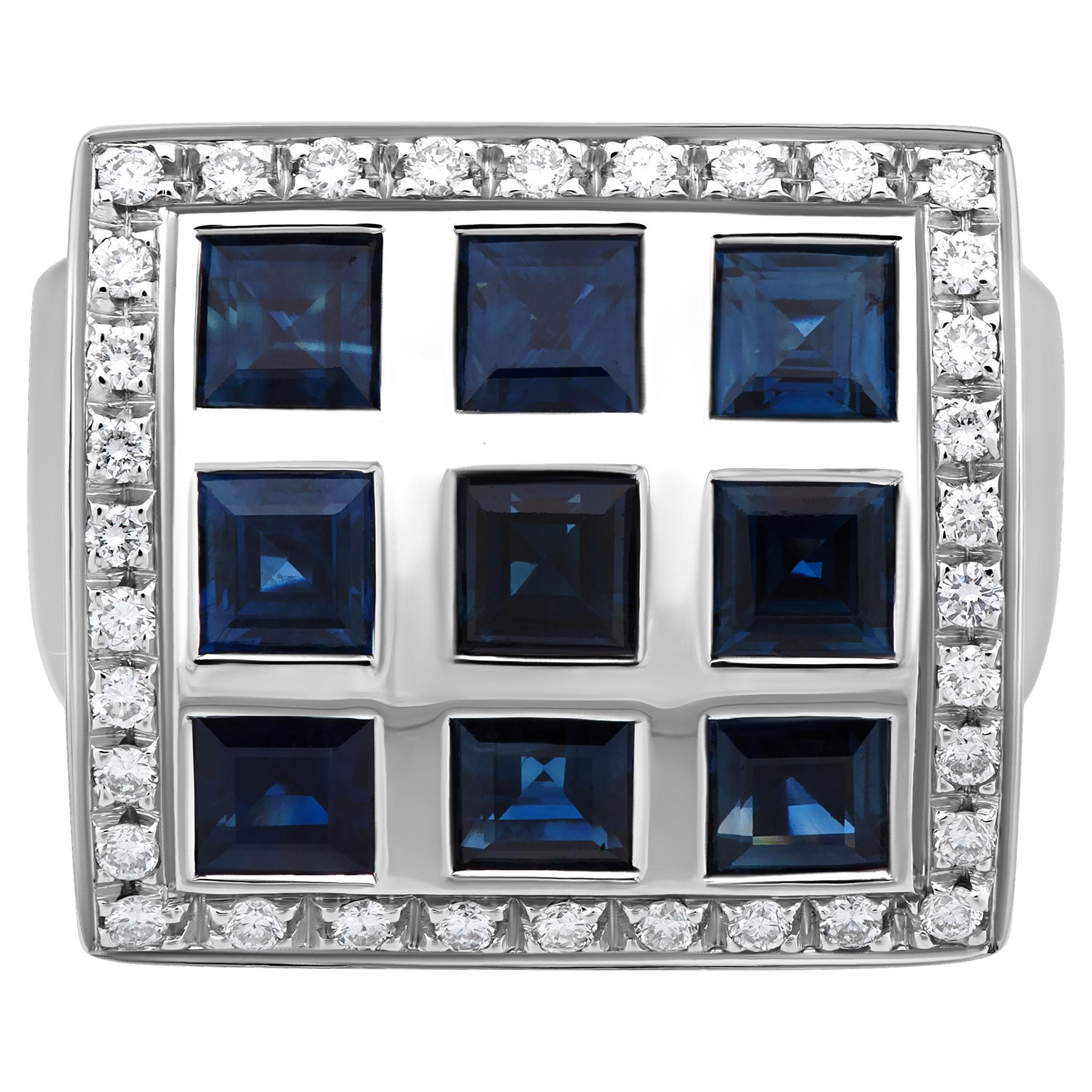 SALVINI 18K White Gold, Sapphire & Diamond Signet Ring sz 7 For Sale