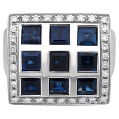 SALVINI 18K White Gold, Sapphire & Diamond Signet Ring sz 7