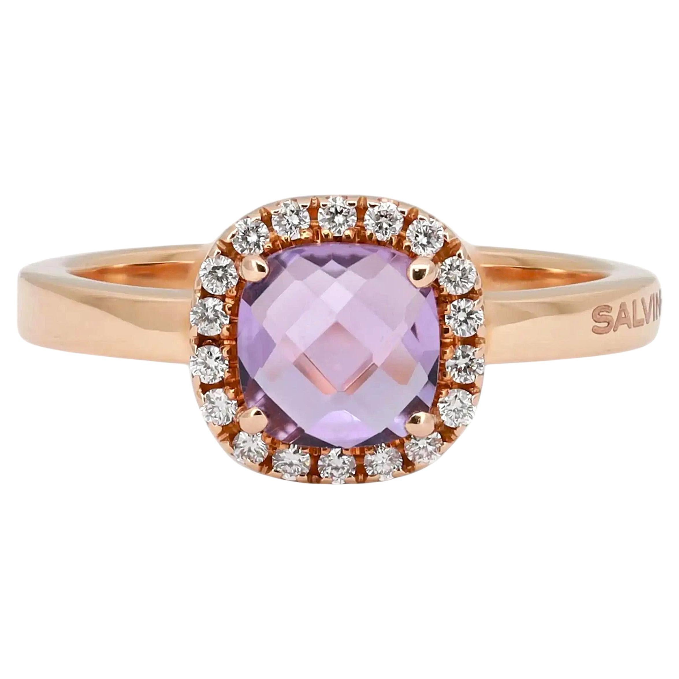 Salvini Amethyst and Diamond Halo Ring 18K Rose Gold Size 6.5 en vente