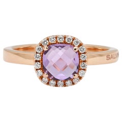 Salvini Amethyst and Diamond Halo Ring 18K Rose Gold Size 6.5