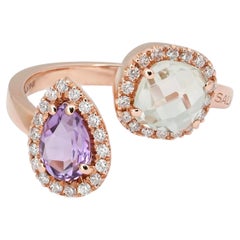 Salvini Amethyst and Diamond Halo Wrap Ring 18K Rose Gold Size 6.25