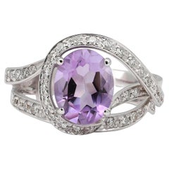 Salvini Amethyst & Diamond Crossover Cocktail Ring 18K White Gold Size 6.75