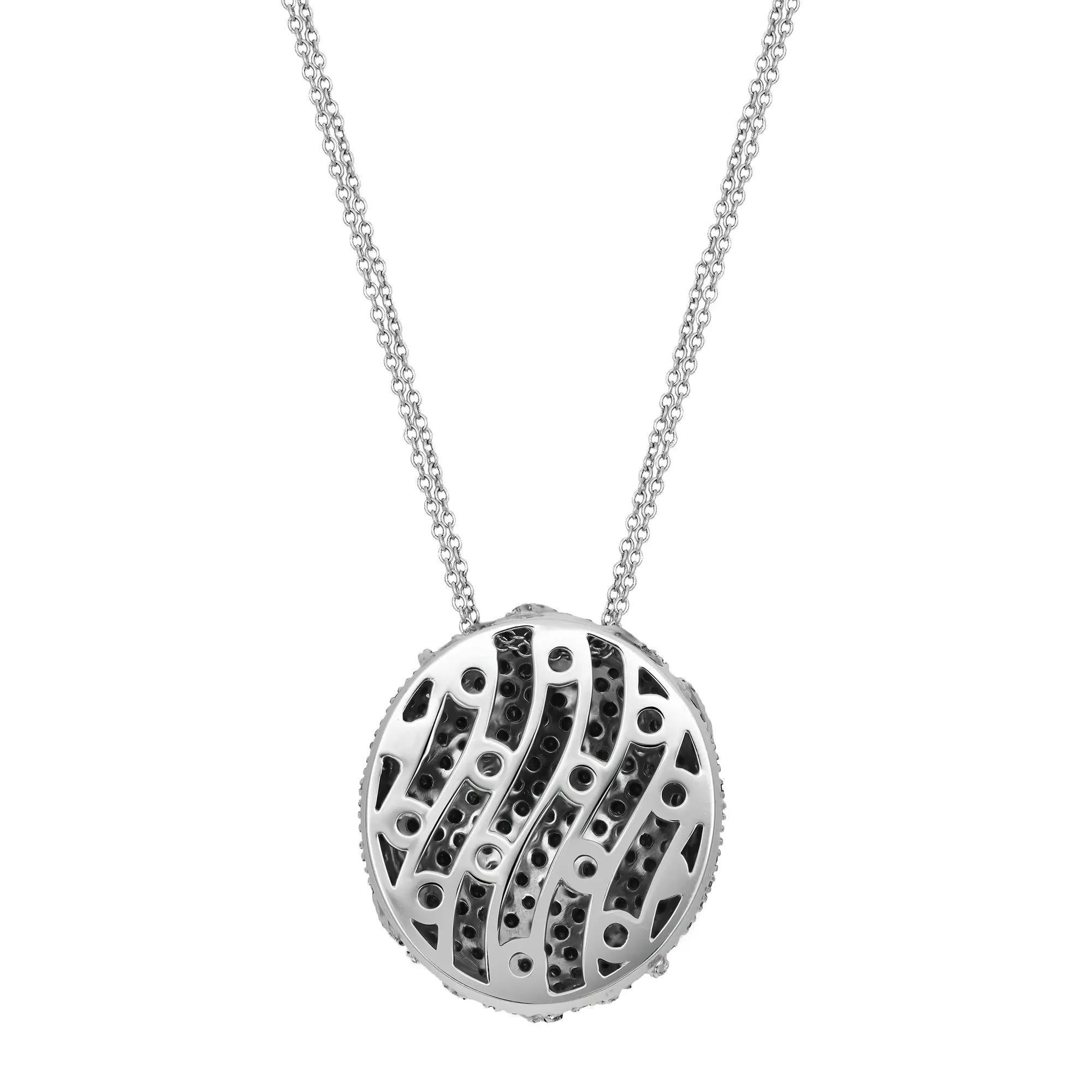 Modern Salvini Black and White Diamond Round Pendant Necklace 18K White Gold 5.82Ctw For Sale