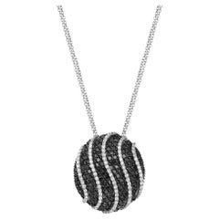 Salvini Black and White Diamond Round Pendant Necklace 18K White Gold 5.82Ctw