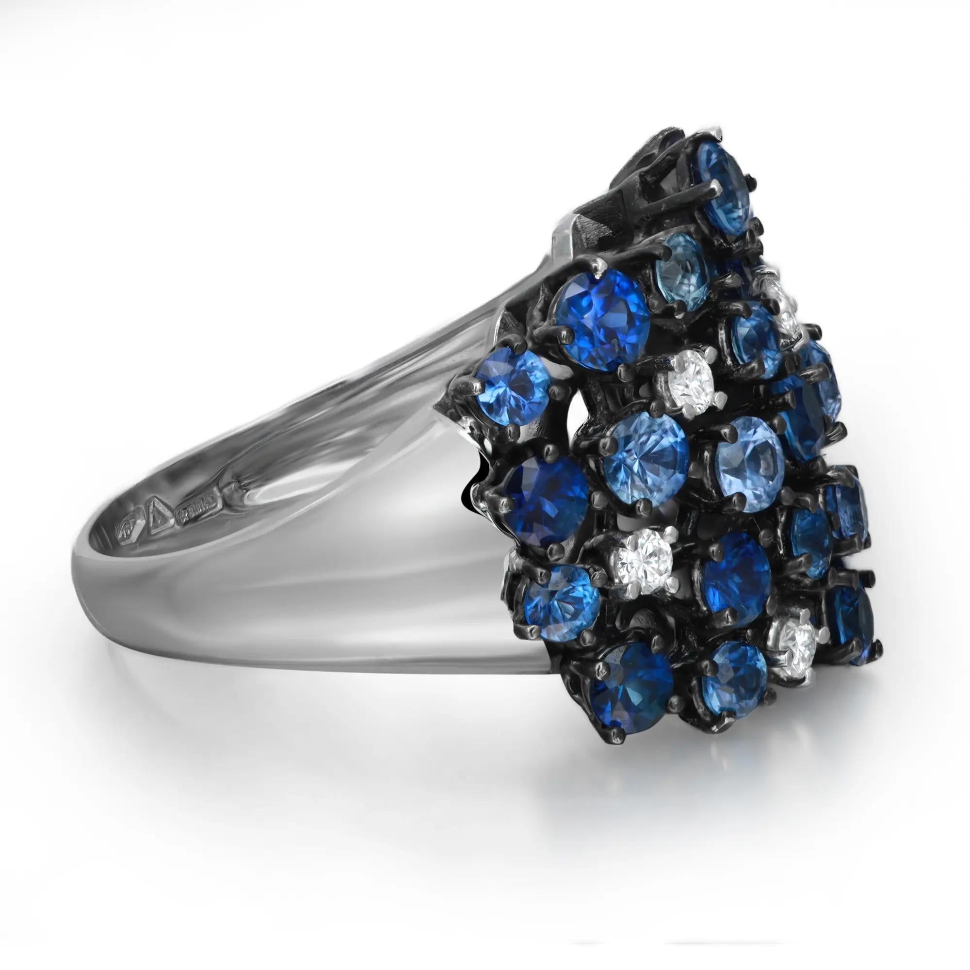 Round Cut Salvini Blue Sapphire 3.85Ctw And Diamond 0.20Ctw Cocktail Ring 18K White Gold For Sale